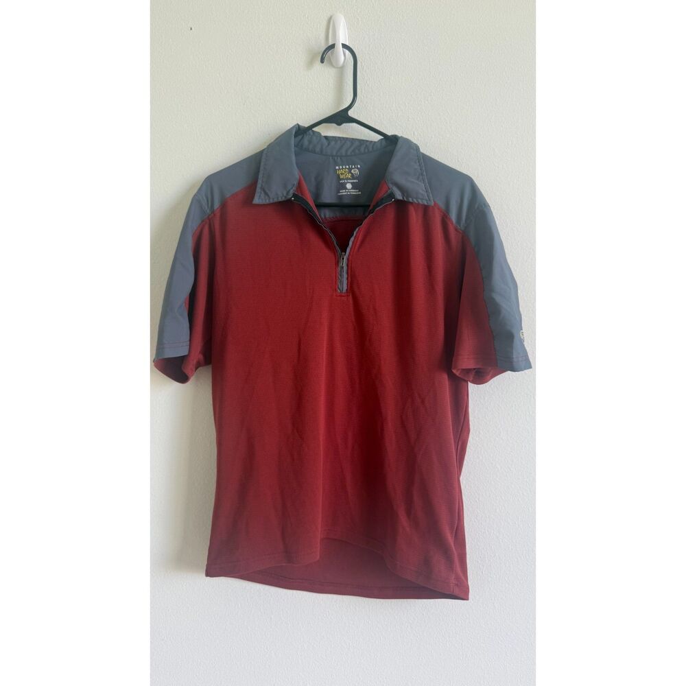Mountain Hardwear Men’s Large Red Gray 1/4 Zip Short Sleeve Hiking Shirt